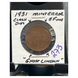 1931 Lincoln Cent Mint Error Coin