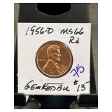 1956-D Lincoln Cent MS66 RD Certification