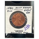 1982 Lincoln Cent Mint Error Zinc