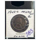 1942-S Lincoln Wheat Cent, CH UNC MS63/64