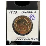 1923 Buffalo Nickel With 24K Gold Plate
