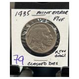 1935 US Nickel With Mint Error " Clashed Dies