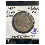 1921 Buffalo Nickel FS-401 Overpolished Die