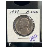 1939 Jefferson Nickel, About Uncirculated
