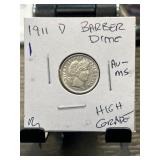 1911-D Barber Dime in High Grade Condition