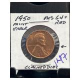 1950 Lincoln Wheat Penny Mint Error MS 64+ RB
