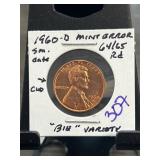 1960-D Mint Error Lincoln Cent, RD, BIB Vari
