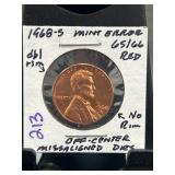 1968-S Mint Error Lincoln Cent, Off-Center Die