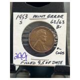 1953-S Lincoln Cent Mint Error Coin