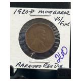 1920-D Lincoln Cent With Mint Error