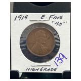 1919 Lincoln Wheat Cent in E.Fine Condition