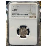 1917 Mercury Dime Graded AU 58 by NGC