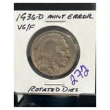 1936-D Buffalo Nickel With Mint Error