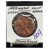 1999 Major Mint Error Broadstruck Lincoln Cent