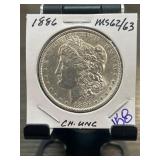 1886 Morgan Silver Dollar, MS62/63