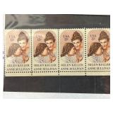 Strip of Four Helen Keller U.S. Stamps