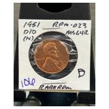 1951-D/D Lincoln Wheat Cent RPM-023 MS64RD