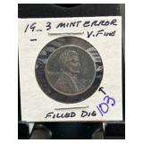 1943 Lincoln Wheat Cent With Mint Error
