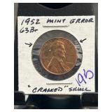 1952 Lincoln Wheat Penny With Mint Error