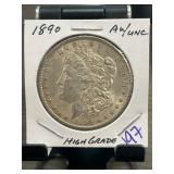 1890 Morgan Silver Dollar, AU/UNC Grade
