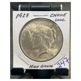 1923 Peace Dollar Coin, Choice Uncirculated
