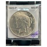 1922-P Peace Dollar MS-60 Coin