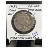1936 Buffalo Nickel FS-102 DDO-002