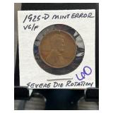 1925-D Lincoln Cent With Severe Die Rotation