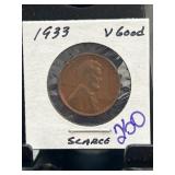 1933 Lincoln Wheat Cent, Very Good Condition