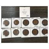 10 Lincoln Head Cents In Assorted Grades