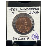 1957-D Lincoln Wheat Penny With Mint Error