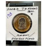 2008-D John Quincy Adams $1 Coin, 24kt Gold Plated