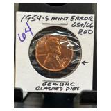 1954-S Lincoln Cent Error With Clashed Dies