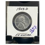 1943-D Lincoln Steel Cent, CH UNCIRC.