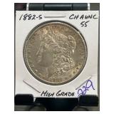 1882-S Morgan Silver Dollar, CH AU 55