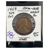 1953-S/S 1 Cent Coin With RPM-008 Markings