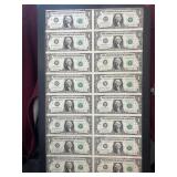 Uncut Sheet of $1 Bills Display 1981