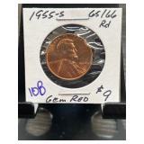 1955-S Lincoln Wheat Cent Gem RD, 65/66 Rd