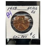 1958 Lincoln Cent, GEM RD, Graded 65/66