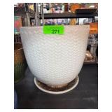 White Ceramic Planter with Fish Scale Texture