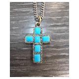 Cross Pendant Necklace With Blue Inlay
