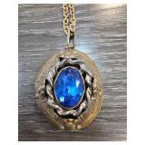 Pendant Necklace With Blue Stone and Chain