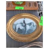 Oval Framed Equestrian Photograph in Gold-Colored