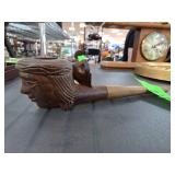 Carved Wooden Smoking Pipe with Face Design