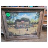 Framed Rural Scene Artwork with Rustic Wood Frame