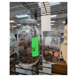 Two Glass Jars of Mixed Pennies