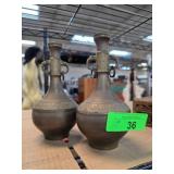 Ornate Metal Vases with Handle Details