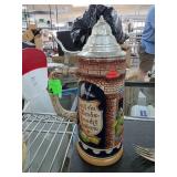 German Ceramic Lidded Beer Stein With Pewter Lid