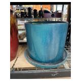 Blue Ceramic Planter with Attached Saucer