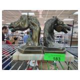 Spelter Horse Head Bookends on Marble Bases